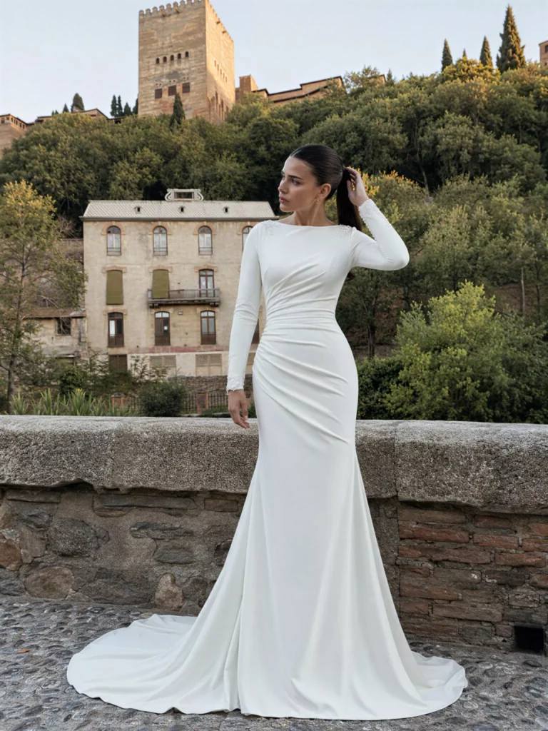 vestido-novia-ocre-sedkaatelier-escotecerrado-espaldaenv-editorial-sedkanovias
